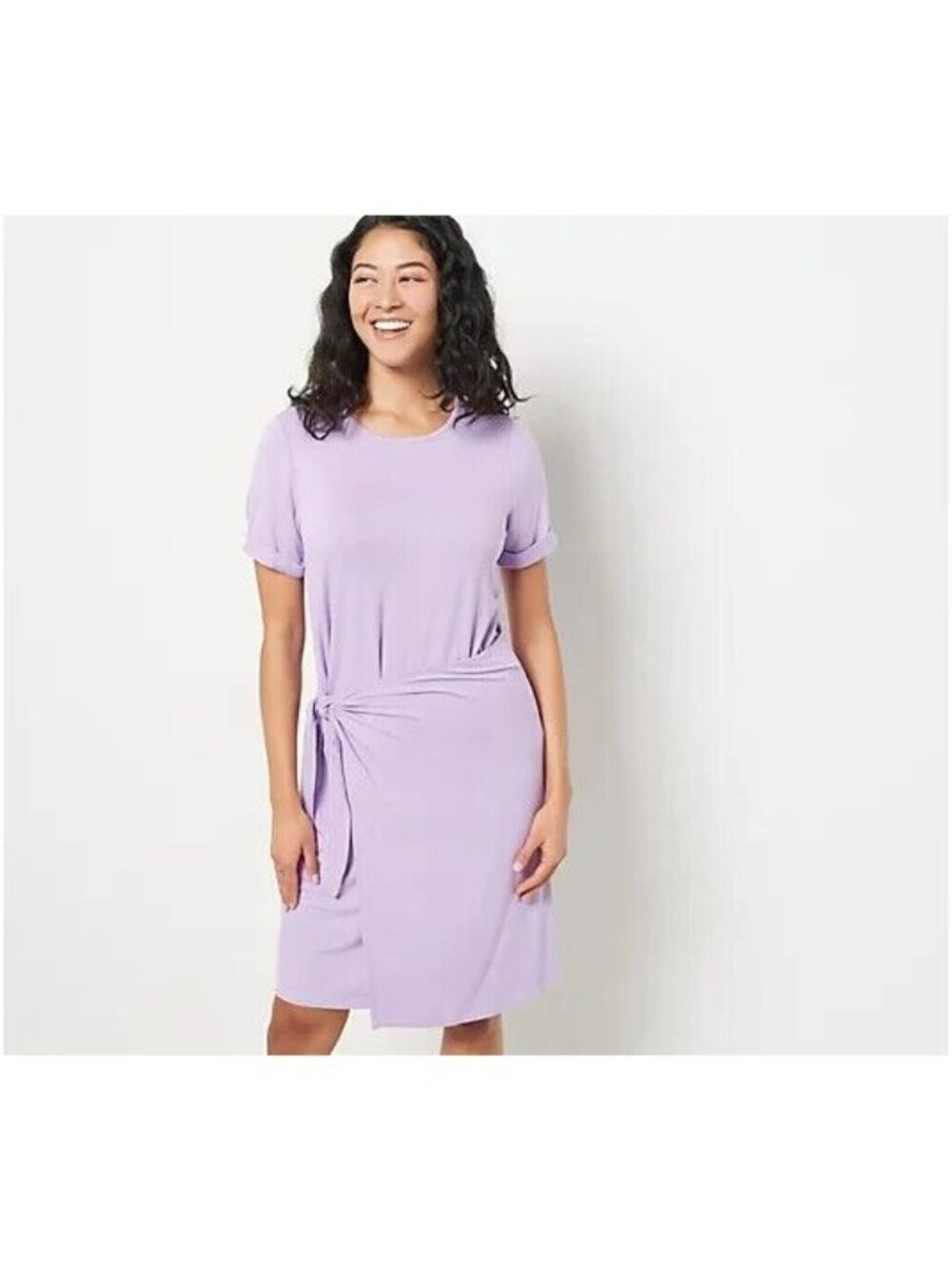 Isaac Mizrahi Live! Soho T Shirt Wrap Dress 1X Petite Pale Iris Purple Pastel